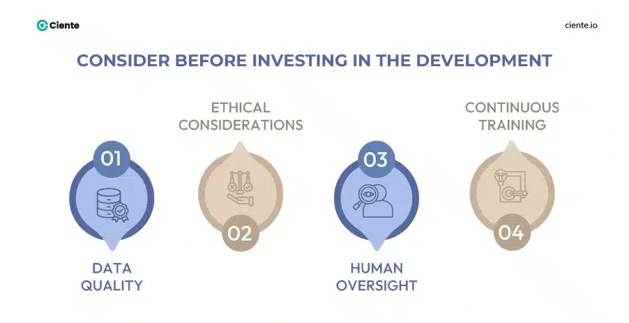 How can ai agent development

1. Data quality
2. Ethical considerations
human oversight
continuous training 