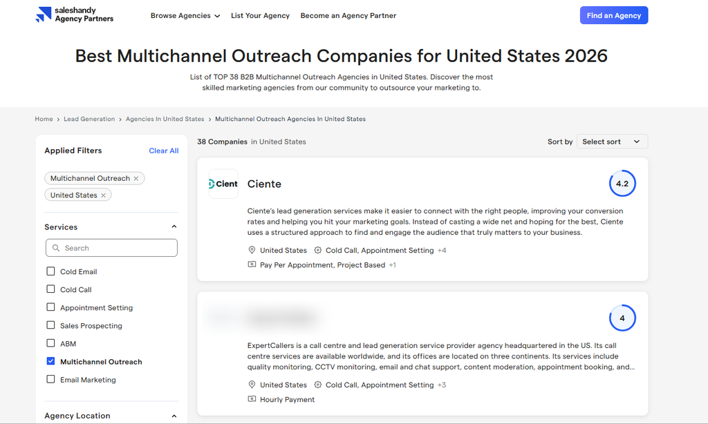 TOP Multichannel Outreach Agencies in United States 07 16 2026 02 36 PM Ciente Ranked No. 1 Best Multichannel Outreach Companies in the United States for 2026, According to SalesHandy Ciente - Multichannel outreach company